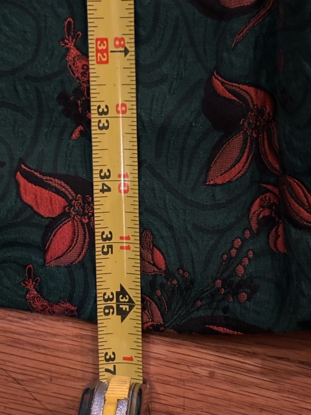 Floral Green and Red Brocade Dress - Picture 7 of 9